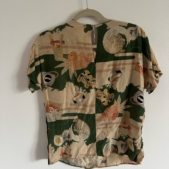 Vintage 1960s Japanese Print Silk Top - Picture 3 of 8